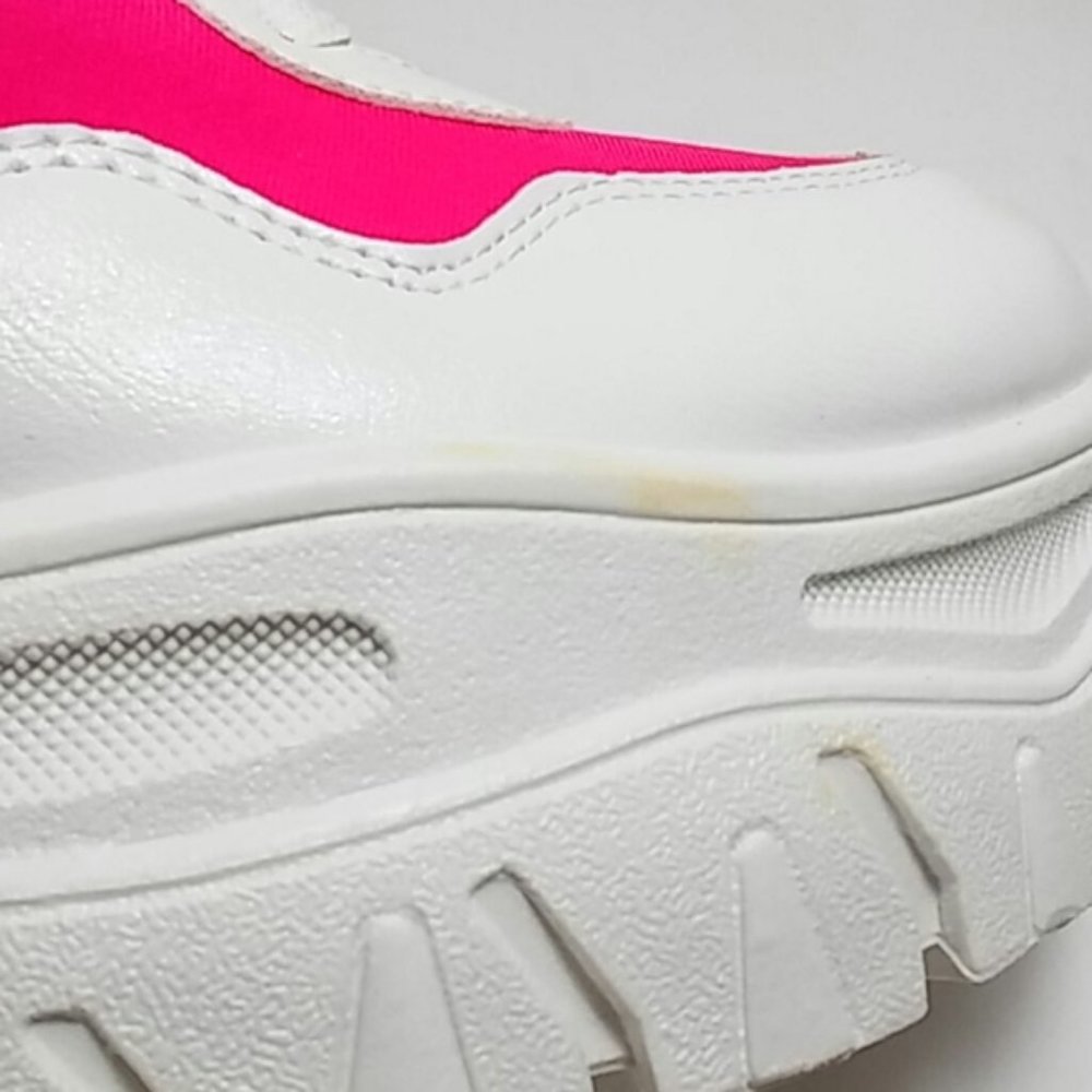 NEW!!!  Platform Fashion Sneaker - White Upper w/ Neon Pink Panels - Lace-Up - Picture 2 of 8